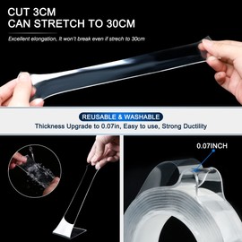 SANKEMU Double Sided Tape Heavy Duty (10FT) Mounting Tape Strong Adhesive Strips Sticky Nano Tape Multipurpose Removable Transparent Two Sided Poster Tape for Paste Items, Household