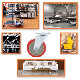 8 Pack 5 Inch Combo Caster Swivel Plate 4 w/Brake & 4 Plate Heavy Duty on Red PU Wheels with Heavy Duty Screws