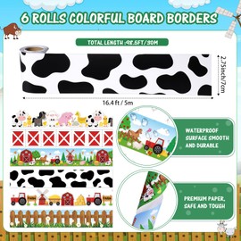 Tenceur 98.5 ft Bulletin Board Borders Classroom Decoration 6 Rolls Farm Classroom Borders Set Scalloped Bulletin Board Trim for Back to School Office Home Chalkboard Wall