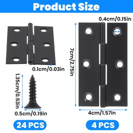 4 PCS Folding Butt Hinges, Black Door Hinges with 24 Screws, Folding Bifold Butt Cabinet Hinge, Mini Hinge for Furniture Door Window Lid Wooden Box Jewelry Case