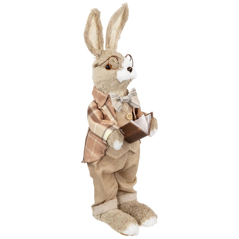 Northlight Rustic Boy Rabbit Easter Figure with Book - 16.25"