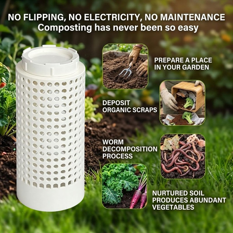 in Ground Composter, Garden Worm Compost Bin, 12X6x6 Inch Space-Saving