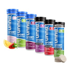Nuun Nuun Sport + Caffeine Electrolyte Tablets – Dissolvable in Water, Variety Pack | 5 Essential Electrolytes for Hydration | 1g Sugar Drink Mix | Vegan, Non-GMO | 6 Pack (60 Total Servings)