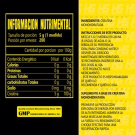 Creatina Monohidratada Hs 1kg 200 Servicios Hiper Sports