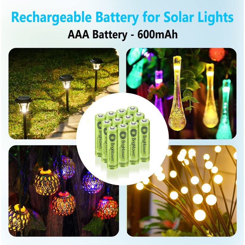 Brightown 12-Pack Rechargeable AAA Batteries, 600mAh NiMH Precharged Triple A