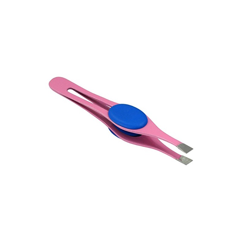HTS 172G1 4" Pink Slanted Eyebrow Tweezers with Silicone Pads