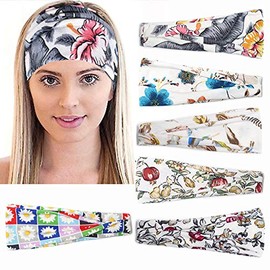 Aprilhair 6 Pcs Boho Headbands, Floral Bandeau Headbands Elastic Hair Bands Cross Twisted Head Band Vintage Stylish Turban Fabric Wrap Hair Accessories for Women 03