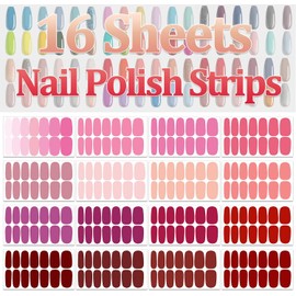 16 hojas de calcomanías de esmalte de uñas completas para uñas, tiras de esmalte de uñas autoadhesivas de gel, uñas de uñas para mujer, con 1 lima de uñas (estilo elegante)