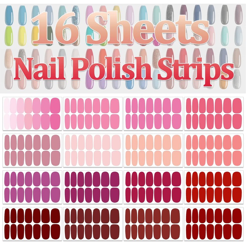 16 hojas de calcomanías de esmalte de uñas completas para