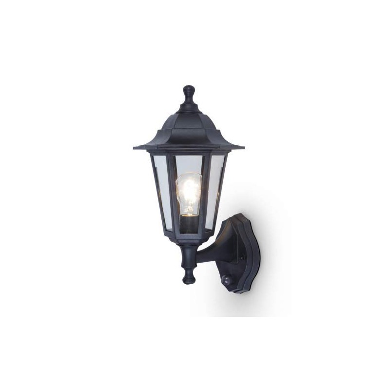 6 SIDED PIR MOTION SENSOR WALL LANTERN (Black 6 Sided