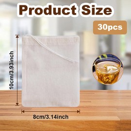 WYAN 30 Pcs Cotton Gauze Drawstring Bags, Spice Bags for Cooking, Fine Mesh Cheese Cloth,Cotton Muslin Bags for Cooking, Soup, Tea Coffee Filter, Spice Storage, Straining Juice Yogurt Tea (10 * 8cm)
