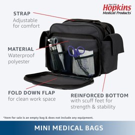 Hopkins Medical Products Mini Home Health Shoulder Bag, 600D Waterproof Material, Fold-Down Compartment for Optimal Organization, Adjustable Straps, Black