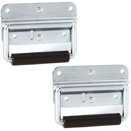 Adam Hall Hardware 3412 M2 AH – Set of 2 Folding Handle/Box Handle Spring-Loaded Silver 4-Hole