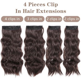 Gx Beauty Clip In Hair Extensions 20 Inch Long Wavy Dark Brown Hair Extensions, 4pcs Full Head Synthetic Hairpieces, Natural & Soft Hairpieces for Women(4PCS, Dark Brown)