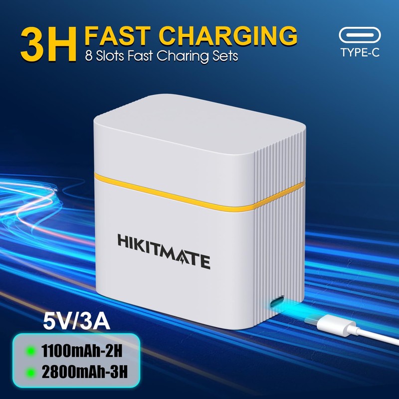 Rechargeable 4AA & 4AAA Batteries Ni-MH with 8-Slot Smart Charger