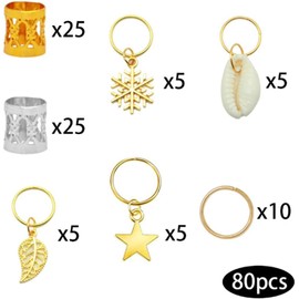 7 Styles Hair Jewelry Beads,80PCS Dreadlocks Beads Metal Cuffs Hair Braid Rings Pendants Braiding Clips Decorations Braids Accessories