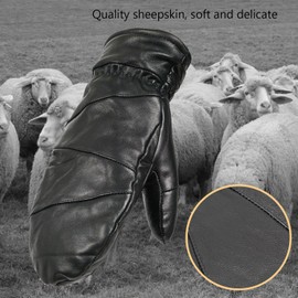Women Men Sheepskin Winter Leather Mittens Gloves, Windproof Warm Gloves Mittens, Push Lined Genuine Leather Gloves