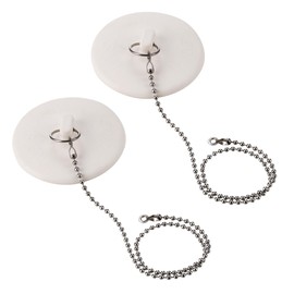 2 Pieces Drain Plug, Rubber Bathtub Plug, 1-1/2 Inch Tub Plug with 15" Stainless Steel Beaded Chain, Sink Stopper for 1.5" to 2" Bath Tub, Kitchen, Bathroom and Laundry Sink, White