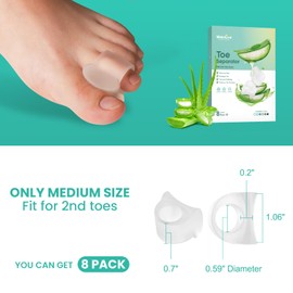 Welnove Toe Separators for Overlapping Toes - Aloe Vera Extract Toe Spacers - Toe Corrector for Hammer Toe - Bunion Relief for Men and Women (Medium, 8 Pack)