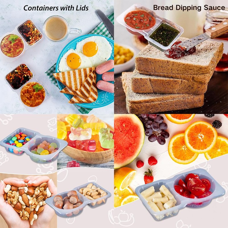 Dual Compartment Containerfor for Condiment, Dip, Sauce, Sampling and Travel