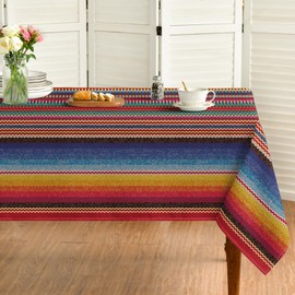 Horaldaily Mexico Tablecloth 60x120 Inch Square, Cinco De Mayo Fiesta Colorful Stripes Washable Table Cover for Party Picnic Dinner Decor