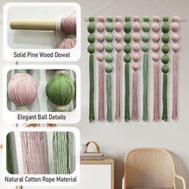 KaloKalo Macrame Wall Hanging Extra Large Handmade Tapestry Boho Decor Natural Cotton Rope Ball Textile Fiber Yarn Warm Wall Art for Livingroom Bedroom Wedding Party 39" W by 39" L - Pink Green