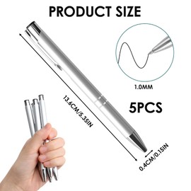 5Pcs Quality Luxury Metal Ballpoint Writing Pens, 1.0mm Smooth Black Gel Ink Business Retractable Ballpoint Pens with Stainless Steel Clip for Teachers Students Colleagues Office Wedding Gift (Silver)