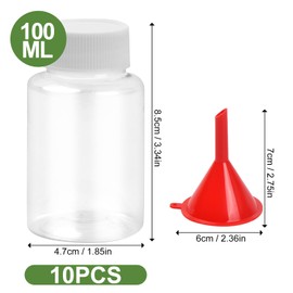 Tibapla Pack of 10 Mini Empty Plastic Bottles, 100 ml Plastic Bottles with Lid, Reusable Juice Bottles, Transparent Plastic Bottles with Stickers and Funnel