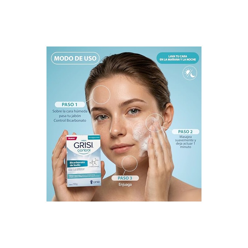 Grisi Control Jabón Facial Bicarbonato de Sodio para Piel Grasa