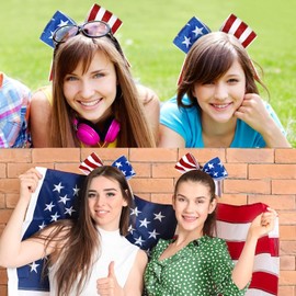 2Pcs American Flag Glitter Ribbon Cheerleading Bows Large Cheer Hair Bows Elastic Bands Handmade Ponytail Holder for 4th of July Independence Day (glitter d)