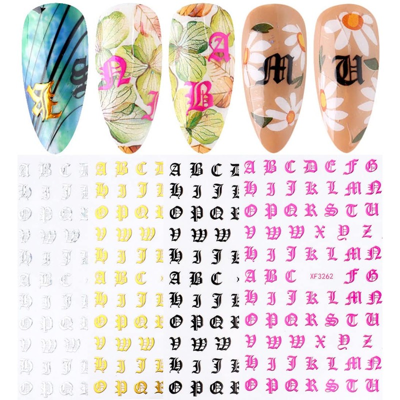 LANODO 8 Pcs Nail Stickers Alphabet 3D English Letters (8