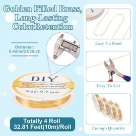 Beadthoven 131 Ft 14K Gold Filled Wire 26 Gauge 0.4mm Dead Soft Round Gold Filled Brass Wire for Crafts Wire Wrap Jewelry Making Supplies