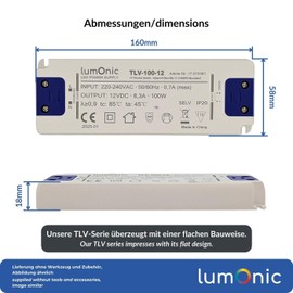 Lumonic I LED Transformer TLV-100-12 I 12 V 100 W I Input 220-240 VAC I Flicker-Free & Ultra Thin I Overload Protection I LED Power Supply I for LED Lighting & LED Light
