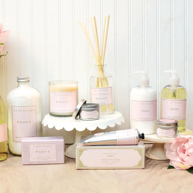 K.Hall Designs Peony Boxed Diffuser Kit, Sweet Peony Scent with
