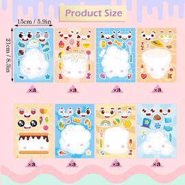 Conzon 24PCS Cotton Candy Make a Face Stickers, Adorable Mix and Match Sticker Party Games, Make Your Own Cotton Candy Stickers DIY Crafts for Party Supplies School Activity Reward Birthday Gifts