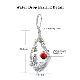 OLIVIASO Red Coral Turquoise Tear Drop Earrings Tree Branches Dangle Earrings for Women 925 Sterling Silver Water Drop Earrings Leverback Earrings Red Coral Jewelry for Birthday Gift