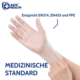 Safe Health Medical Vinyl Gloves, Disposable Gloves, L, Transparent, Pack of 100, Vinyl Sterile Gloves, Tear-Resistant, Powder-Free, Latex-Free, Protective Gloves for Kitchen and Food (Size L, 100)