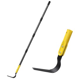 Lcokeiy Hoe Garden Tool, 66" L Shape Sickle Garden Tool with Double-Edged Blade and Adjustable Long Handle, Heavy Duty Crack Crevice Weeding Hoe for Weeding, Loosening Soil, Trenching