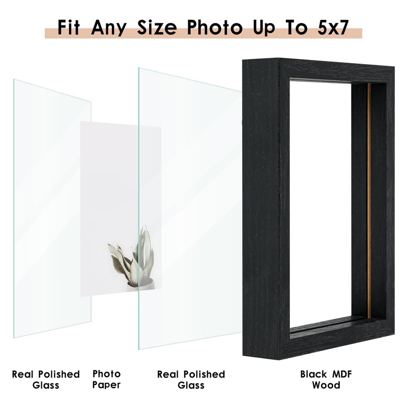 MUYE 5x7 Floating Frames Set of 2,Double Glass Picture Frame