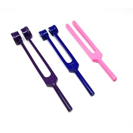 SURGICAL ONLINE Limited Edition Colorful Rainbow Set of 3 pcs Aluminum Sensory Tuning Forks C 128 256 512 Purple, Pink and Blue Set