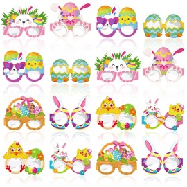 Villorem Easter Glasses - Pack of 16, Easter Bunny Decoration Paper Eyeglasses, Easter Photo Booth Props for Easter Party Decorations