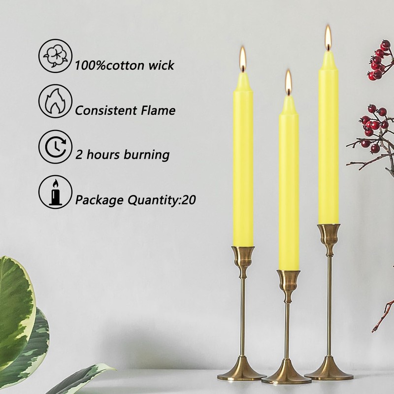 20pcs 4-inch Taper Candles Smokeless Long Burning Candles for Daily,