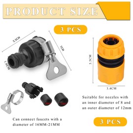 6 Pcs Set Kitchen Tap Hose Connector (for 16 – 21 mm Taps), Hose Pipe Connector Garden Hoses Connectors, Hosepipe Connectors Easy to Fit Indoor and Outdoor Universal for Garden, Bath Kitchen