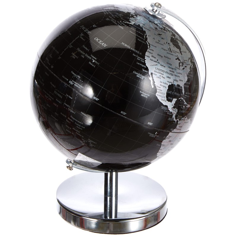 Lesser & Pavey Black & Silver World Globe, Metal, 19cm