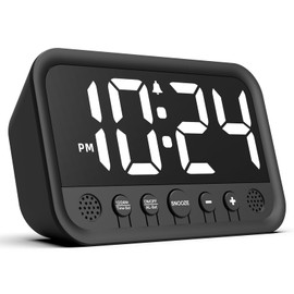 Jisile Digital Alarm Clock with Large Numbers, Digital Alarm Clock with LED Display, Adjustable Brightness and Volume, Snooze, 12/24HR, Digital Clock Mains Operated