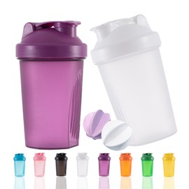OOTD Protein Shaker Bottle, 400 ml, Leak-Proof, BPA-Free, Protein Shaker for Supplement Shakes with Strainer & Scale, Fitness Mixer for Creamy Whey Protein Powder Shakes, Purple + White (2 Pieces)