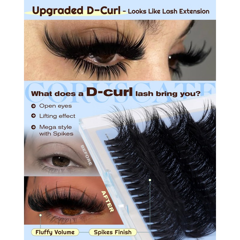 CORUSCATE Lash Clusters Spikes with Bottom Lashes 120D Eyelash Clusters
