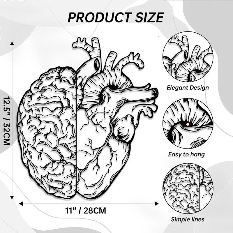 Rajukit Brain Decor and Anatomical Heart Metal Wall Art, 12.6x11