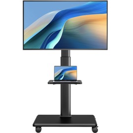 AX WABER Universal Floor TV Stand, Portable Rolling Floor TV Mount with Wheels, 80 Degree Swivel Height Adjustable for 27 to 65 Inch LCD LED OLED TVs, Holds up to 88 lbs Mobile TV Cart