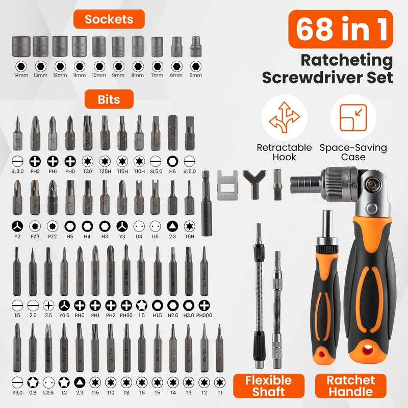 WAARG - Ratcheting Screwdriver Set -68 in 1 Socket Set